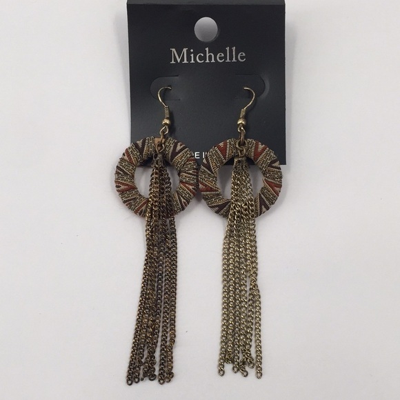 Michelle Jewelry - Nwt Boho Woven Hoop Chain Fringe Earrings
